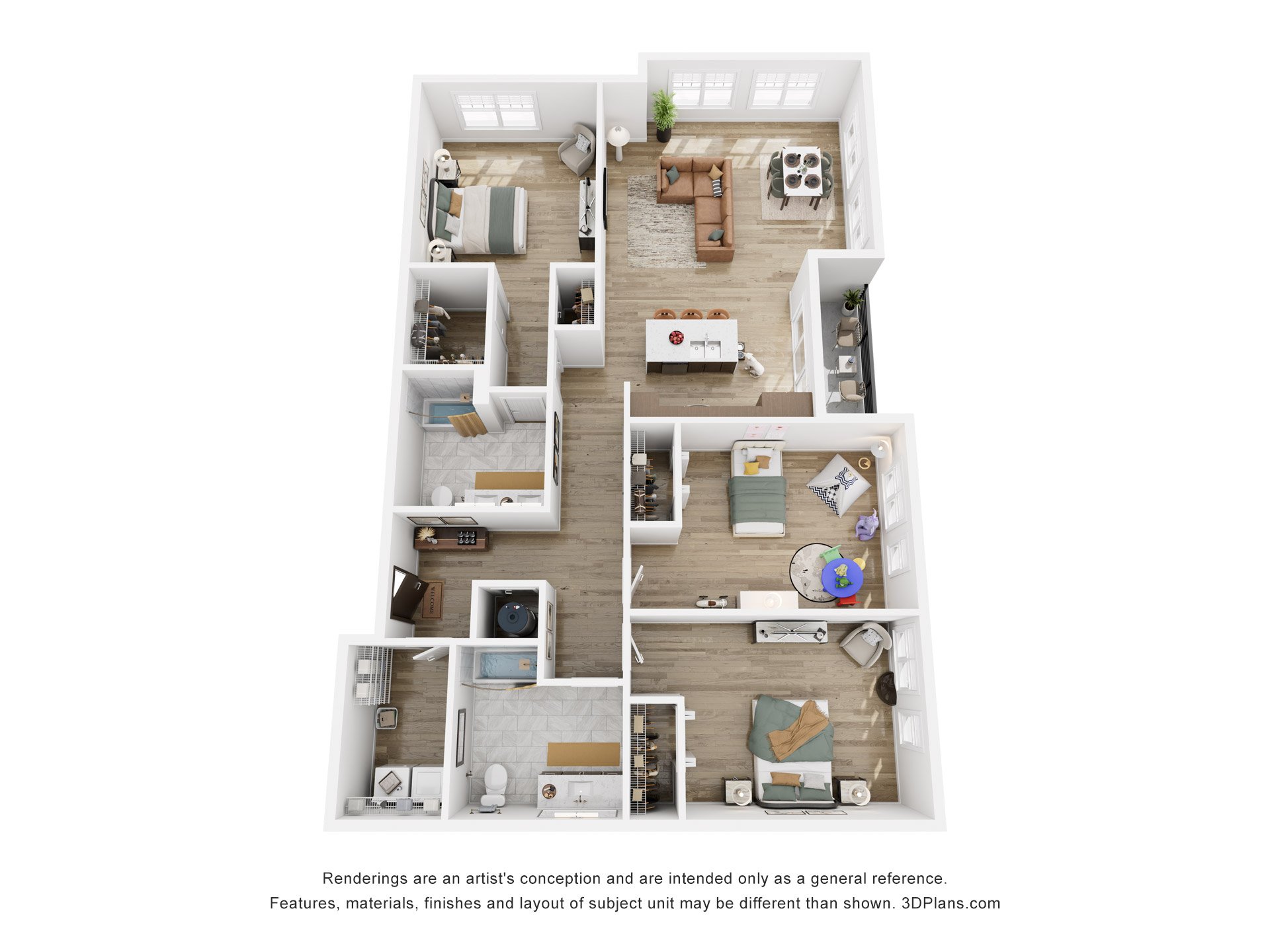Floor plan for 3 beds, 2 baths, 1731 sqft